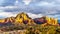 Sunset over Thunder Mountain and other red rock mountains surrounding the town of Sedona, Arizona