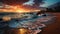Sunset over the tranquil coastline, nature reflected generated by AI