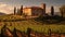 Sunset over a tranquil vineyard, nature idyllic winemaking masterpiece generated by AI
