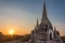 Sunset over Wat Phra Si Sanphet temple in Ayutthaya