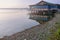 Sunset over the waters of Viverone Lake Piedmont, Northern Italy. Color image