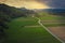 Sunset over the wheat and corn fields