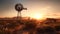 Sunset over a windmill in the desert of Nevada, USA generative ai