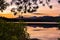 Sunset over the Winnipesaukee lake. Summer landscape in New Hampshire, USA