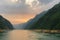 Sunset over Wu Gorge at Yangtze River in China