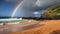 Sunset paints majestic rainbow over tranquil seascape generated by AI