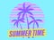 Sunset with palm trees in 80s style. Summer party. Retro futuristic sun with outline palm trees in synthwave style. Design for