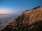 Sunset panorama of Arriba Fossil da Praia da Gale Fontainhas hoodoo fairy chimney earth pyramid rock formation Portugal