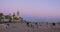 Sunset panorama beach view on famous church 4k spain