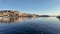 Sunset Panorama of costal street of city of Kavala, Greece