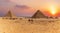 Sunset panorama of the Great Pyramids of Giza, Egypt