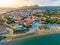 Sunset panorama of Methoni town in Greece