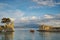 Sunset Panorama of the port of Nafpaktos town, Greece