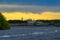 Sunset panorama of River Volkhov and Kremlin, Veliky Novgorod, R