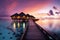 Sunset paradise Maldives seascape with tranquil scenery, luxury resort concept