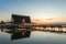 Sunset at the Pavilion on lake or pond or swamp of Bueng See Fai, Phichit, Thailand.