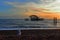 Sunset on a pebble beach in Brighton, Brighton and Hove, East Sussex, United Kingdom.