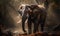 sunset photo of elephant on forest background. Generative AI