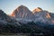 Sunset photo of mountain Nuvolau Averau, Passo Giau in Dolomites, Italy