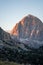 Sunset photo of mountain Nuvolau Averau, Passo Giau in Dolomites, Italy