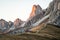 Sunset photo of mountain Nuvolau Averau, Passo Giau in Dolomites, Italy