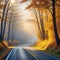 A sunset photograph of a road lined with with the golden light casting a warm and inviting symbolizing the of the