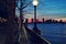 Sunset on a pier at the Hudson River