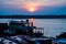 Sunset in pier of San Juan de Guaviare in Colombia