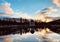 Sunset  pink and blue sky and clouds ,reflection on water Swan Lake in Kadriorg park in Tallinn visit Estonia  travel famous place