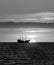 Sunset Pirate Ship Ocean Fantasy Black And White Vertical