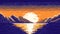 Sunset in pixelated sea with islands background