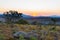 Sunset on the plateau at Blyde River Canyon, famous travel destination in South Africa. Scenic sunset light on the mountain ridges