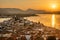 Sunset on Poros island in Aegean sea, Greece