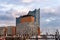 Sunset in the port of Hamburg with Elbphilharmonie or Elbe Philharmonic Hall and other buildings in the HafenCity