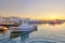 The sunset at the port of Naousa, Greece