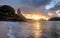 Sunset at Praia do Cachorro Beach with Morro do Pico on background - Fernando de Noronha, Pernambuco, Brazil