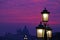 Sunset purple and lanterns lit street in Venice, Italy