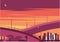 Sunset on a Qatar skyline with modern railway track system and road system. Editable Clip Art.