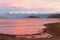 Sunset in quiet harbor, General Carrera lake, Chile