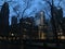 Sunset during Rainy Cloudy Day in Spring in Bryant Park in Manhattan, New York, NY.