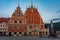 Sunset at Ratslaukums square with the House of Blackheads in old