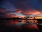 Sunset red violet light reflection at sea water, Coron, Philippines,