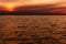 Sunset reflection in water, Background of the water surface at sunset, Scarlet dawn or sunset on a lake landscape, golden sunrise