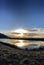 Sunset reflection in winter at Great Salt Lake, by the historic Saltair building, Panorama. The SaltAir, Saltair Resort, or Saltai