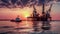 Sunset Reflections: Oil Rig in the Ocean\\\'s Calm Waters - Generative AI