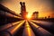 Sunset Reflections, Serene Beauty of Pipeline and Pipe Rack at a Petroleum Industrial Plant. Generative AI