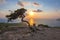 Sunset on Rhodes island seen from Monolithos castle, Greece