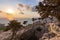 Sunset on Rhodes island seen from Monolithos castle, Greece