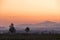 Sunset at rice field on rainy season