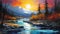 Sunset At The River In Mountains: A Detailed Rendering By Jay Ross Art